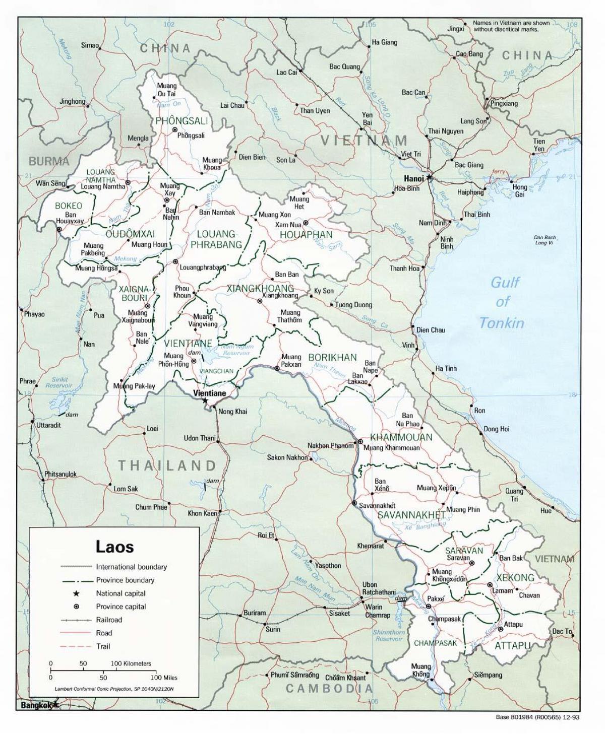laos mapa amb les ciutats