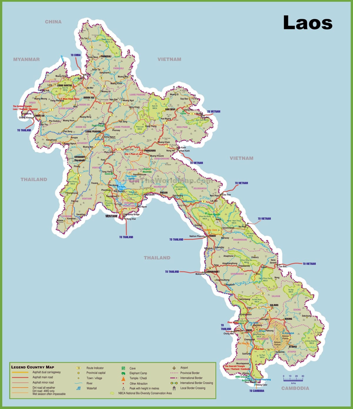 laos atraccions turístiques mapa